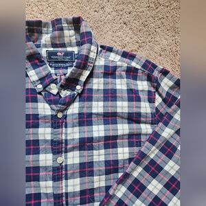 Vineyard Vines Slim Fit Murray Shirt Mens Large Plaid Blue Pink White Cotton